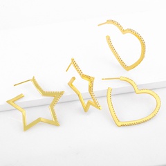 metal simple hollow five-pointed star love stud earrings
