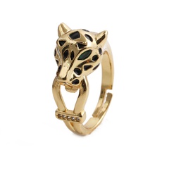 Fashion leopard head copper inlaid zircon rings wholesale