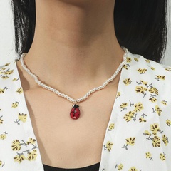 Fashion handmade pearl ladybug alloy necklace wholesale
