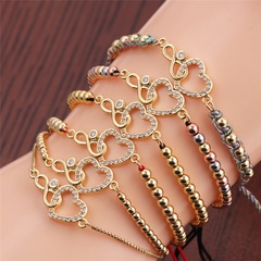 Ethnic style infinity heart shape zircon copper bracelet