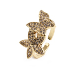 Fashion butterfly flower copper inlaid zircon rings wholesale