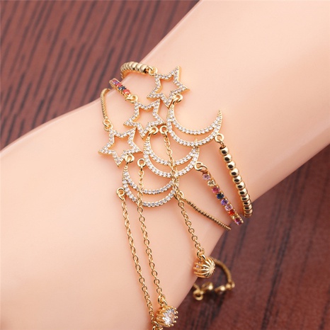 bracelet ajustable lune et étoiles zircon doré's discount tags