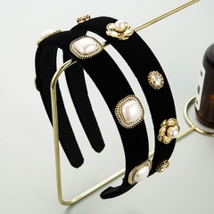 Korean simple baroque retro pearl rhinestone flower headband