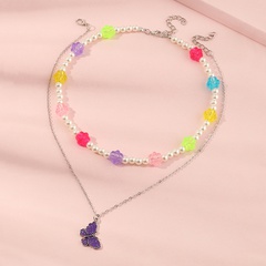 Korea's fashion new style Flower Butterfly Pendant Multilayer Necklace