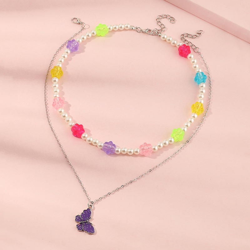 Koreas fashion new style Flower Butterfly Pendant Multilayer Necklace