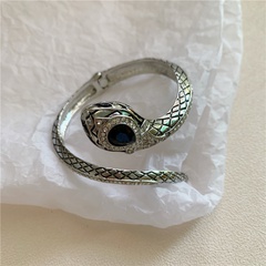 retro silver snake totem gemstone diamond open bracelet