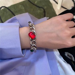 hip-hop style red sapphire element titanium steel thick chain bracelet
