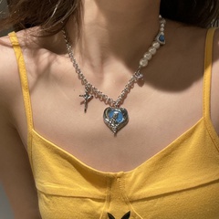 Fashion Virgin Mary cross pearl rhinestone alloy necklace wholesale