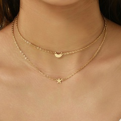 Einfache Crescent Star Shape Damen Doppelschicht Halskette