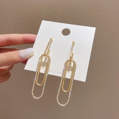 Korean style diamond oval alloy long earrings