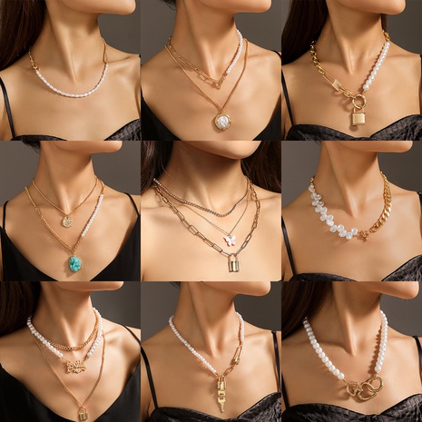 Fashion geometric lattice chain alloy necklace wholesale's discount tags