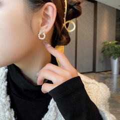 Korean style round pearl diamond bow wreath stud earrings