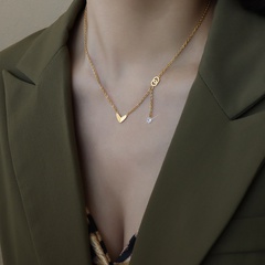Fashion heart-shape double ring tassel titanium steel necklace wholesale