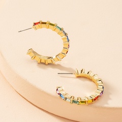 Fashion geometric C-shaped rhinestone alloy earrings