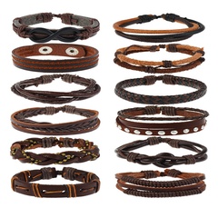 retro woven cowhide leather bracelet combination set