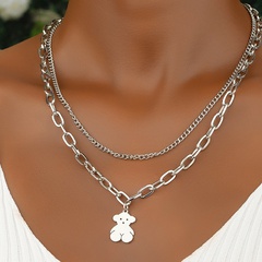 Fashion double-layer bear heart-shape alloy necklace wholesale