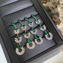 Hollow flower simple long tassel emerald earrings