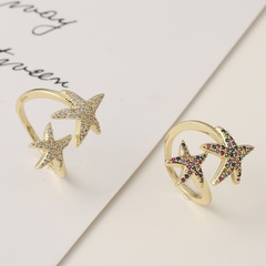 Fashion starfish five-pointed star copper inlaid zircon rings wholesale