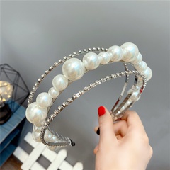 Korean style multi-layer pearl three-row diamond-studded headband