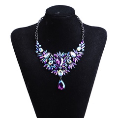 Fashion Colored Gemstone Water Drop Alloy Multilayer Necklace