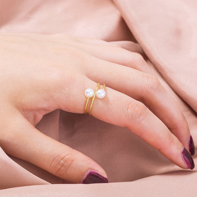 fashion pearl adjustable double bead winding multilayer ring