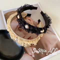 Korean version folds lace lotus leaf pearl wide-brimmed headband
