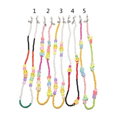 fashion cartoon mixed color rice bead flower smiley face glasses chain
