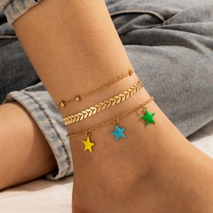 new bohemian star simple bead airplane chain alloy anklet 3-piece set