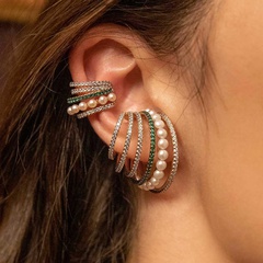 fashion multi-layer retro pearl rhinestone ear clip