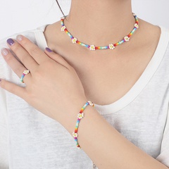 ethnische Stil Farbe Reis Perle Blumen Halskette Armband Ring Set