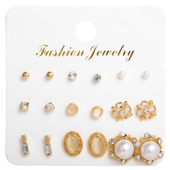 fashion new style pearl rhinestones simple flower earrings 9 pairs set