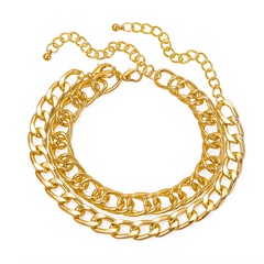 fashion gold double layer exaggerated bracelet thick chain anklet