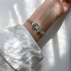 Korean s925 sterling silver belt buckle multi-layer round bead chain bracelet