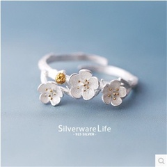 Korean s925 sterling silver plum blossom ring