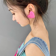 Korean style pink big peach heart stud earrings