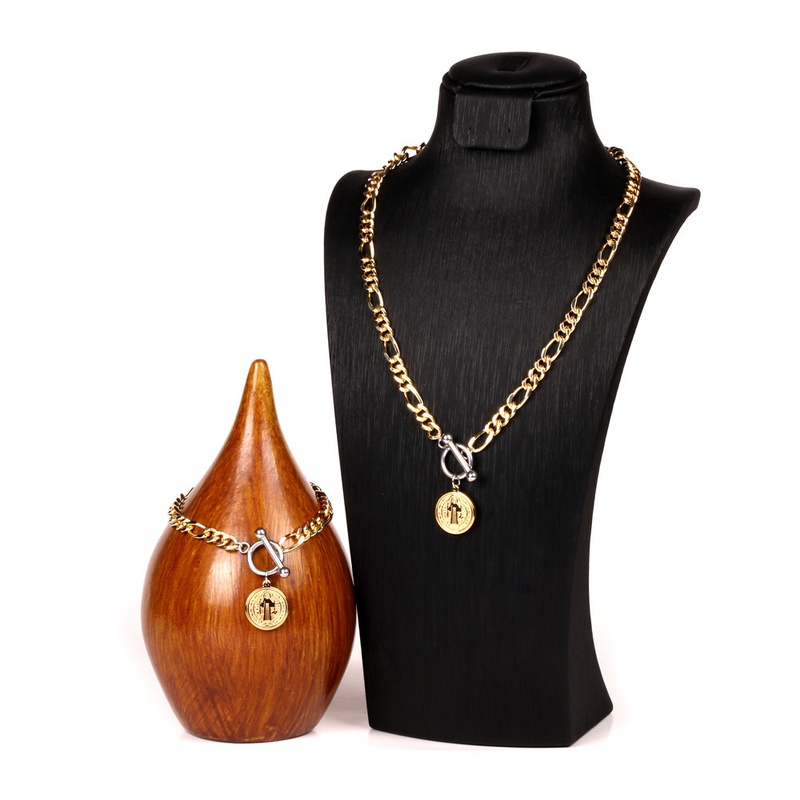 Virgin Mary Series Figaro Pendant Style Bracelet Necklace Set
