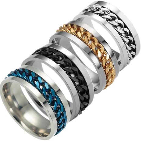 La cadena de acero de titanio de moda gira el anillo al por mayor's discount tags