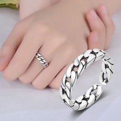 S925 sterling silver retro Thai silver style simple chain twist open ring