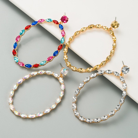 Simple geometric oval alloy diamond pendant earrings's discount tags
