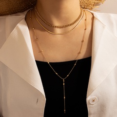 new style bohemian style chain golden rice bead simple alloy three-layer necklace