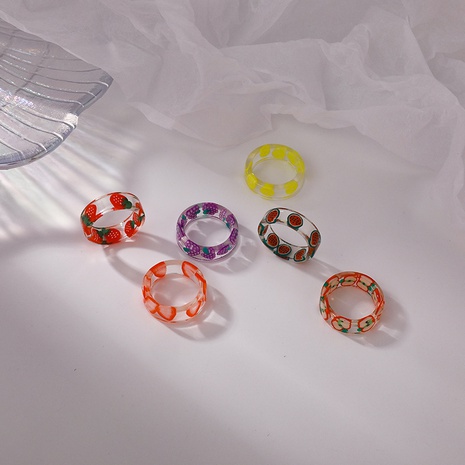 Korean geometric color transparent fruit acrylic ring's discount tags