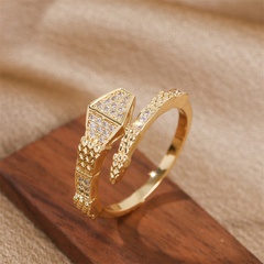Simple snake real gold electroplated copper inlaid zirconium open ring