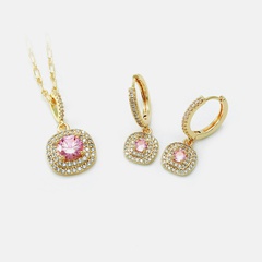 fashion inlaid zircon square pendant necklace earrings set
