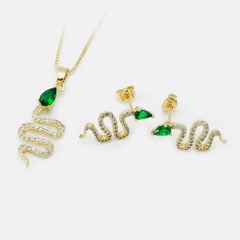 fashion copper gold-plated zircon snake earrings necklace set