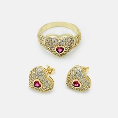 fashion copper inlaid zircon heart-shaped ring set