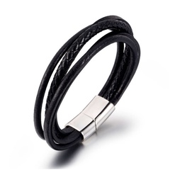 men's multi-layer titanium steel handmade leather braided bracelet
