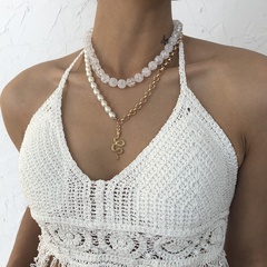 Fashion Large Pearl Splicing Chain Snake Pendent Multilayer Necklace
