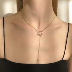fashion micro-inlaid rhinestone moon long tassel necklace