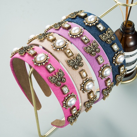 Serre-tête en perles de diamant baroque papillon's discount tags
