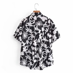 fashion lapel loose floral print short-sleeved shirt